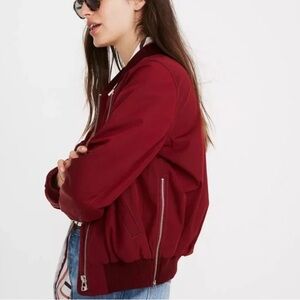 Madewell Deep Red Burgundy Bomber Jacket with side zippers